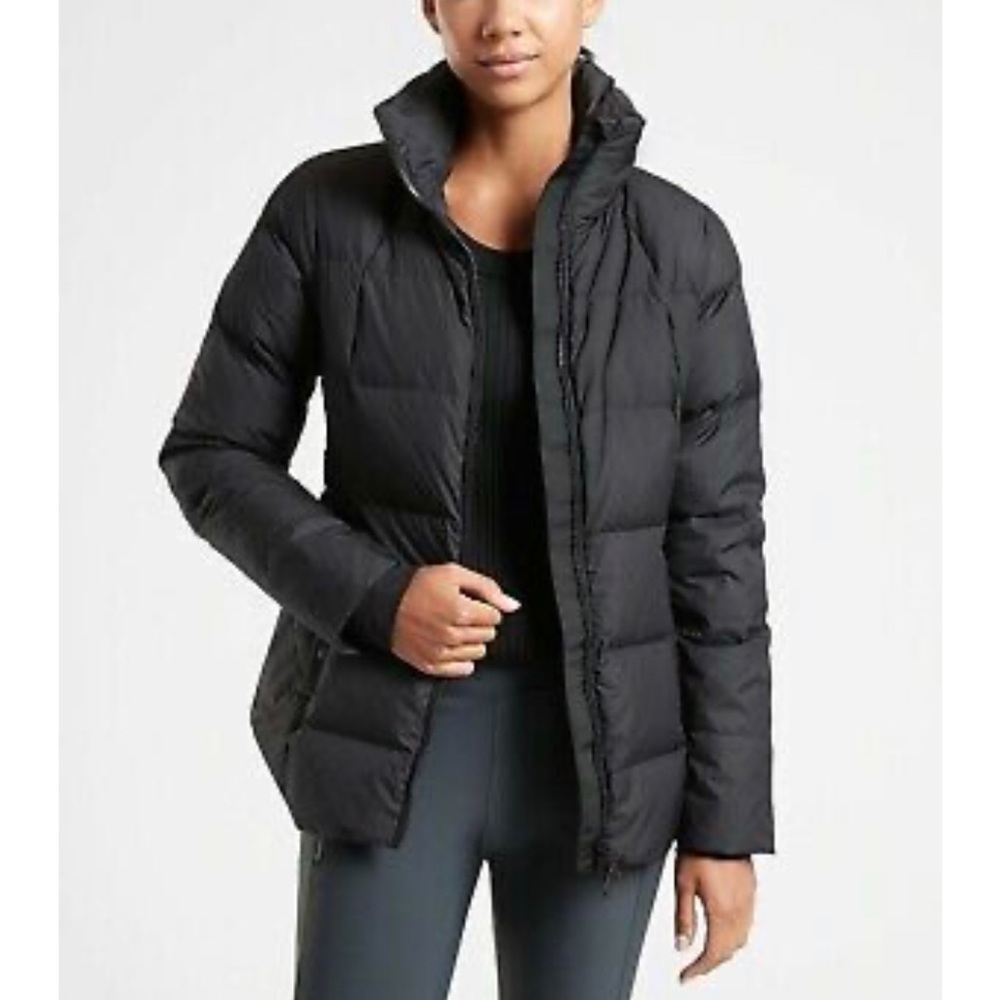 Athleta Downtown Puffer Zip Jacket Down Black Long Sleeve Women's Medium